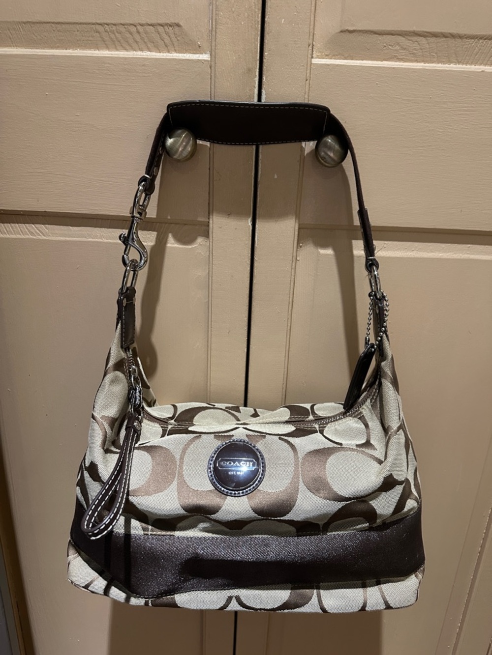 Vintage Coach Signature Stripe Hobo handbag.  Very good condition.